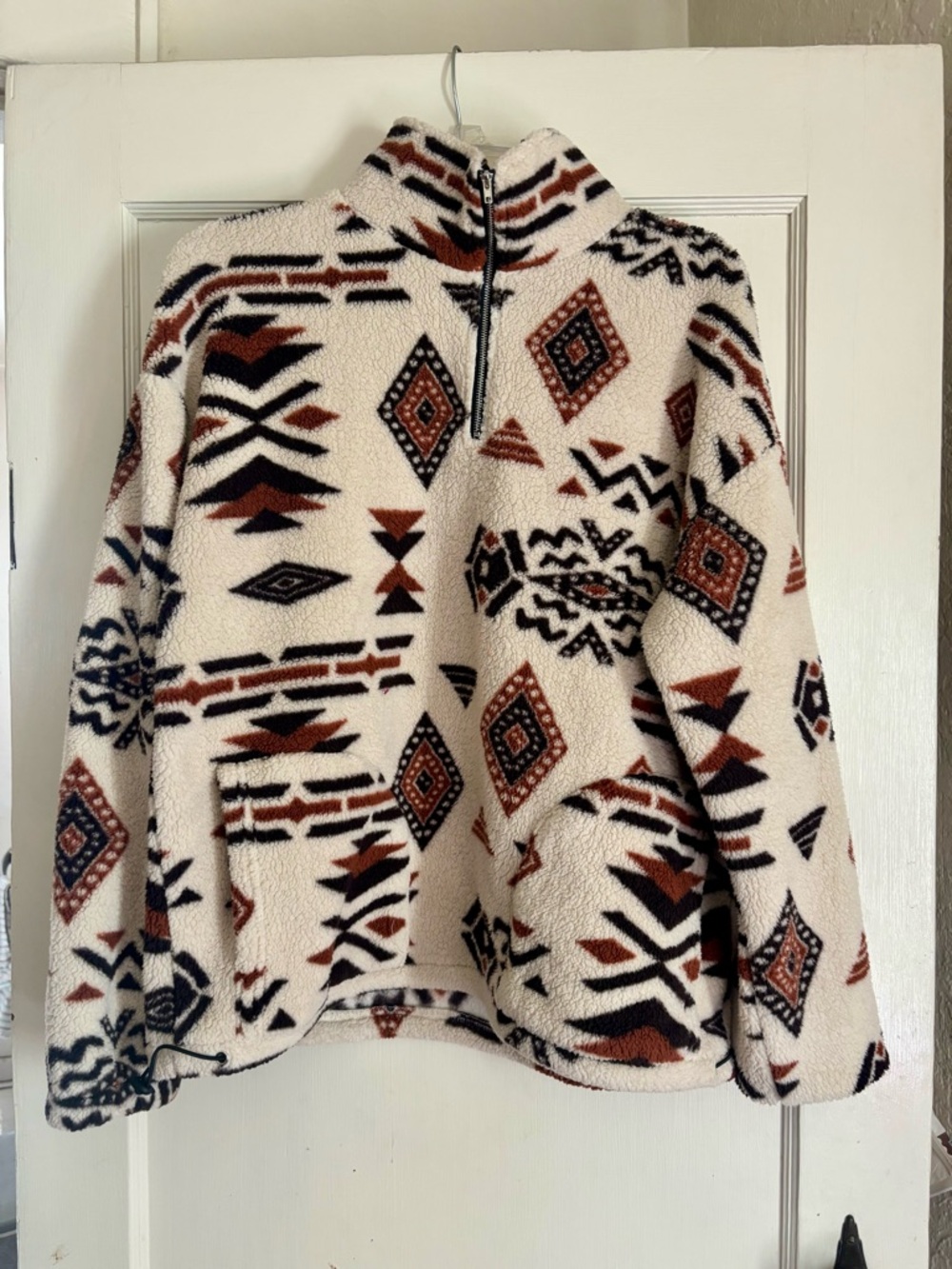 Cozy Aztec Print Sherpa Pullover - Cream & Brown - Picture 2 of 3